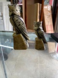 2 carved Marble owl sculptures