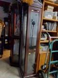 Tall Wood and Glass mirrored Curio with crest detail at top, side entry, mirrored, 4 glass shelves