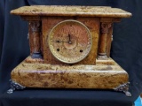 Old Footed lion-headed mantel clock, wood, marble texture