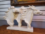 Beautiful Triple-headed Stallion Statue, Signed Baroque, Resin Hollow