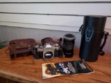 Vintage Photo Canon AE1 35mm, Vivitar Lens and Case (Skylite), AGFA Leather Camera case