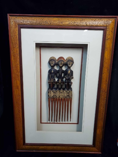Gorgeous and Intriquing! Original handcarved decorative Comb, Framed art - ASHANTI TRIBE