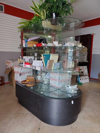 Very Large Center Aisle Glass Cubed shelving DISPLAY UNIT