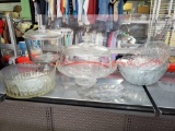 10 pcs. Vintage Glass Serving grouping including Covered Cake,Trifle, matching bowl set