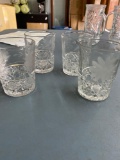 4 antique fancy wheel etched and cut glass tumblers