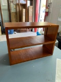 Small 3 shelf wooden tabletop curio shelf.