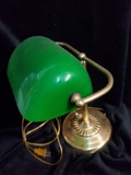 BANKERS desk lamp, adjustable green glass shade