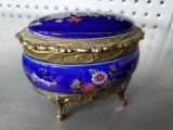 Lovely petite vintage cobalt ceramic Music box, JAPAN, tri-foot