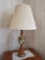 Elegant 3-way brass and wood table lamp, 35