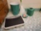 Bathroom accessories including Taylor scale and matching Green set