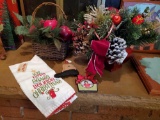 CHRISTMAS decor grouping towel, apples, Holly