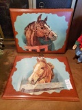 1973 Vintage HORSES decoupage on wood wall art, signed HARLAND