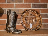 ACCURATE Cast cowboy boot and COPPERCRAFT Guild Plate decor