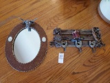 (2) WESTERN theme wall decor hooks and mirror