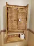 Vintage Wall Wicker Shelf with 2 Level Cabinet