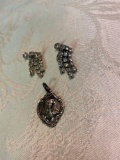Vintage Rhinestone dangle earrings and Sterling Madonna pendant