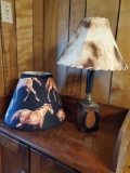 Vintage HORSESHOE lamp with Cowhide shade and additional HORSE lamp shade