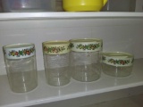 Set of (4) Pyrex Spice of Life Glass, Lidded Canisters
