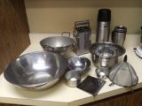 large grouping of kitchen and prep bowls, stainless and aluminum
