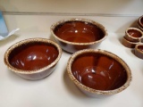 Trio of HULL brown drip glazed bowls, (1) 10.25