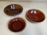 (3) various brown drip style vintage serving bowls, unmarked