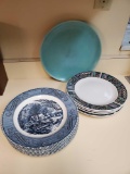 Shelf grouping including CURIER and IVES, and WINFIELD large platter