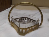 Very Vintage ART Deco GLASS and BRASS condiment tray
