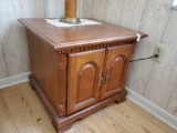 Vintage Reddish Wood Double Door Cabinet Side Table