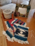 Set of Western Decor including Saddle blanket coasters, picture frame and stone coasters