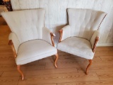 Pair of stately Ivory armchairs, Ruched Backs