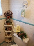 Vintage white Wicker Trio , bathroom decor and towels