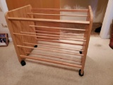 Large Wooden shoe rack, rolling on casters