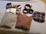 Mens accessories grouping including NOCONA and JUSTIN belts, vintage sweaters and more