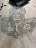3 sparkling antique cut glass dishes