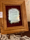 Framed Footprints poem on metal plaque with wooden stand