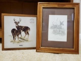 Pair of Wildlife art including 1975 Bill Neal ink drawing Print and ALASKA tile Trivet