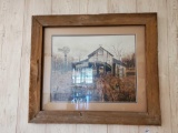 Very Nice Reclaimed wood Frame BARN Scene print, matted under glass