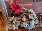 Floral grouping including tin, tin water bucket and glass