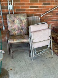 4 different outdoor patio chairs in need of cleaning or repair