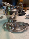 Large Silverplate water pitcher and smaller silverplate tray