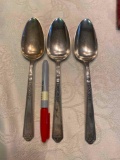 3 Very Large antique Sterling Silver serving Spoons