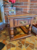 1 (of 2) Vintage wood side tables, hefty design