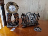 WESTERN decor clock and metal holder/stand