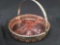 1930s pink depression glass relish dish in basket