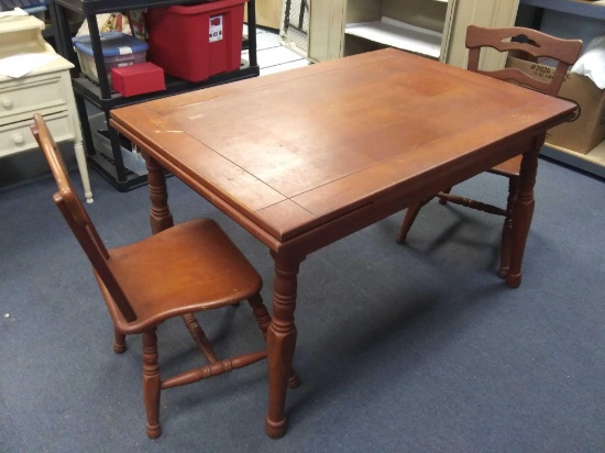 Double Sided Slide-out Drop Leaf Dining Size Table with 2 Chairs