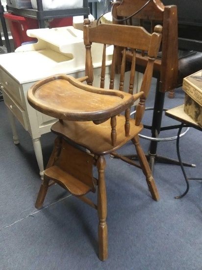 vintage wooden high chair, removable tray