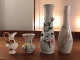 (4) Ceramic, Rough and Glazed, Floral Vases