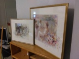 Pair of Framed Behind Glass Prints, Same Artist, Delicate Floral Secret Garden Style