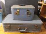 Pair of Powder Blue Monarch Suitcases with Violet liner