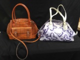 Pair of colorful handbags including Louis Vuitton, unknown if genuine